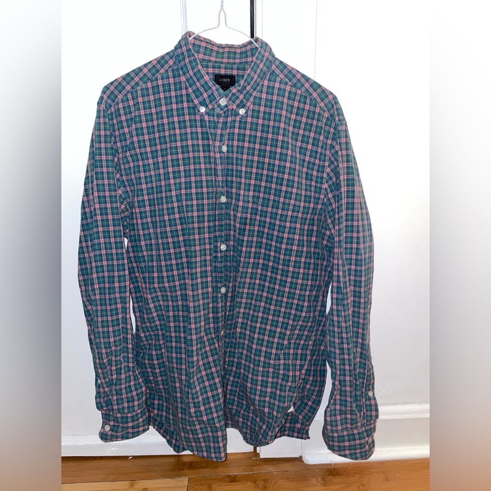 Green and Pink checkered J Crew button down - size medium